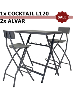 Set: Stehtisch Cocktail L120 ZOWN + 2&times; Barhocker Alvar ZOWN