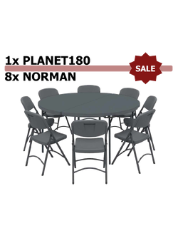 Set: Tisch Planet 180 ZOWN + 8&times; Stuhl Norman ZOWN