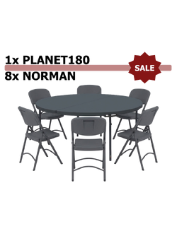 Set: Tisch Planet 180 ZOWN + 8&times; Stuhl Norman ZOWN