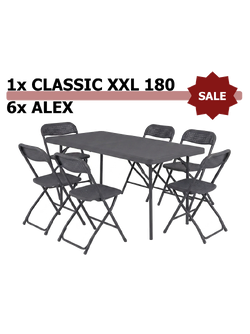 Set: Tisch Classic XXL180 ZOWN + 6&times; Stuhl Alex ZOWN