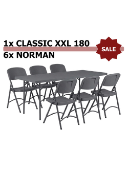 Set: Tisch Classic XXL180 ZOWN + 6&times; Stuhl Norman ZOWN